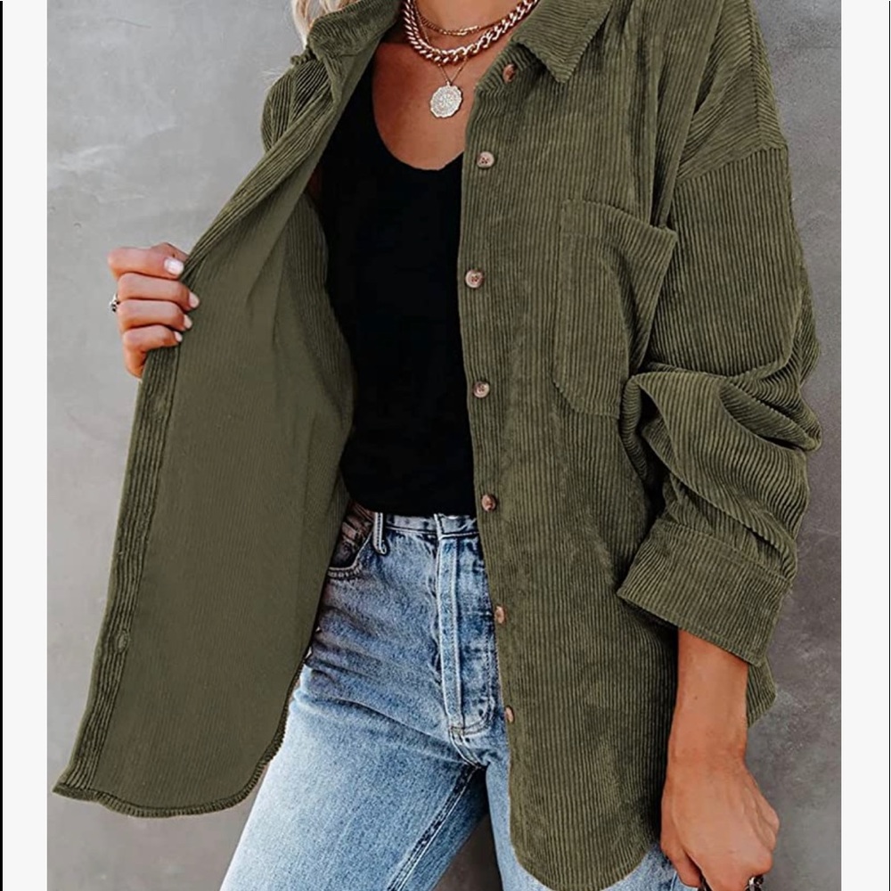 Womens Corduroy Shirts Casual Long Sleeve Button D